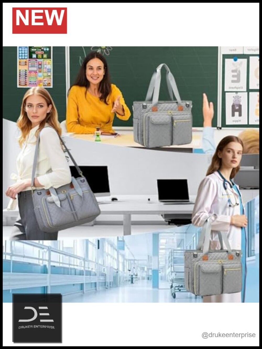 Teacher Tote Bag 15.6 Inch Laptop Work Tote with Insulated Pockets